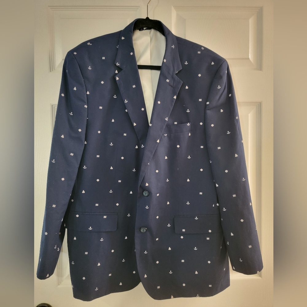 Men's Classic Croft & Barrow Navy Blazer with Nautical Pattern. 46 Regular